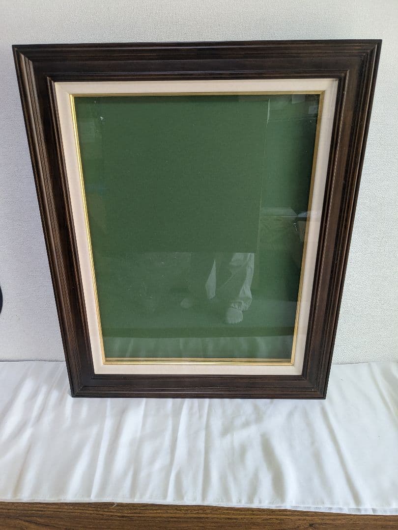 額縁 木製 黒檀 P12 金縁 アクリル付き アンティーク ヴィンテージ 黒檀 黒丹 額 高級 額縁 額装 足付き 脚付き 書 絵画 色紙立て 木製