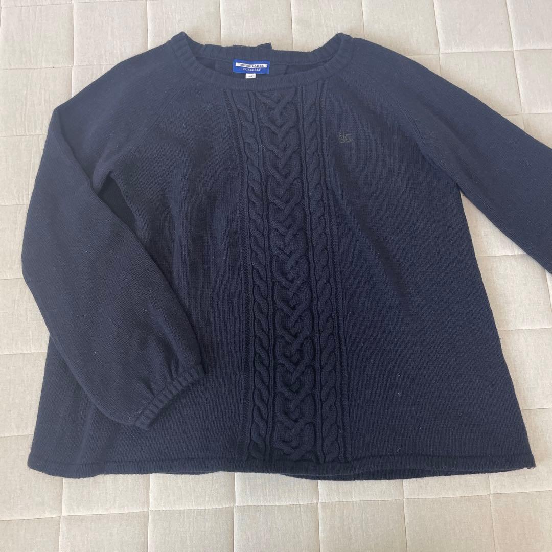 BURBERRY BLUE LABEL 後ろリボンネイビー ケーブルニット 38 - メルカリ
