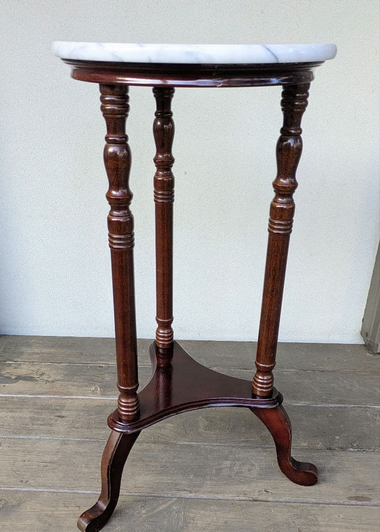 ヴィンテージ 木製大理石サイドテーブル 花台 アンティーク家具 昭和レトロ