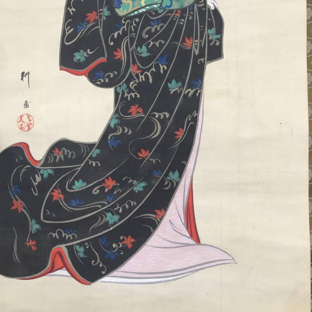 真作】山田耕甫/美人画/掛軸☆宝船☆AB-534