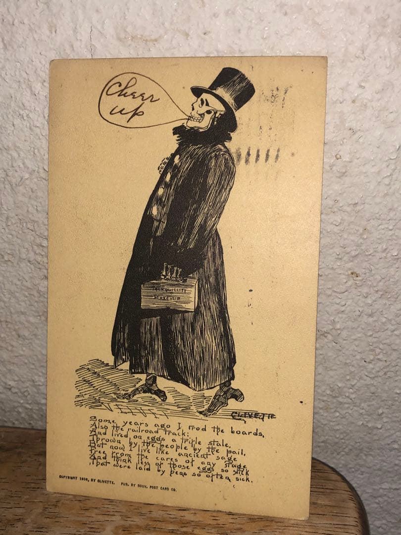 アンティーク 19s スカル　髑髏　骸骨　ハロウィン　ポストカード　死神　レトロ デカダンス ハロウィン ゴシック ロック Gothic ホラー 恐怖 スカル