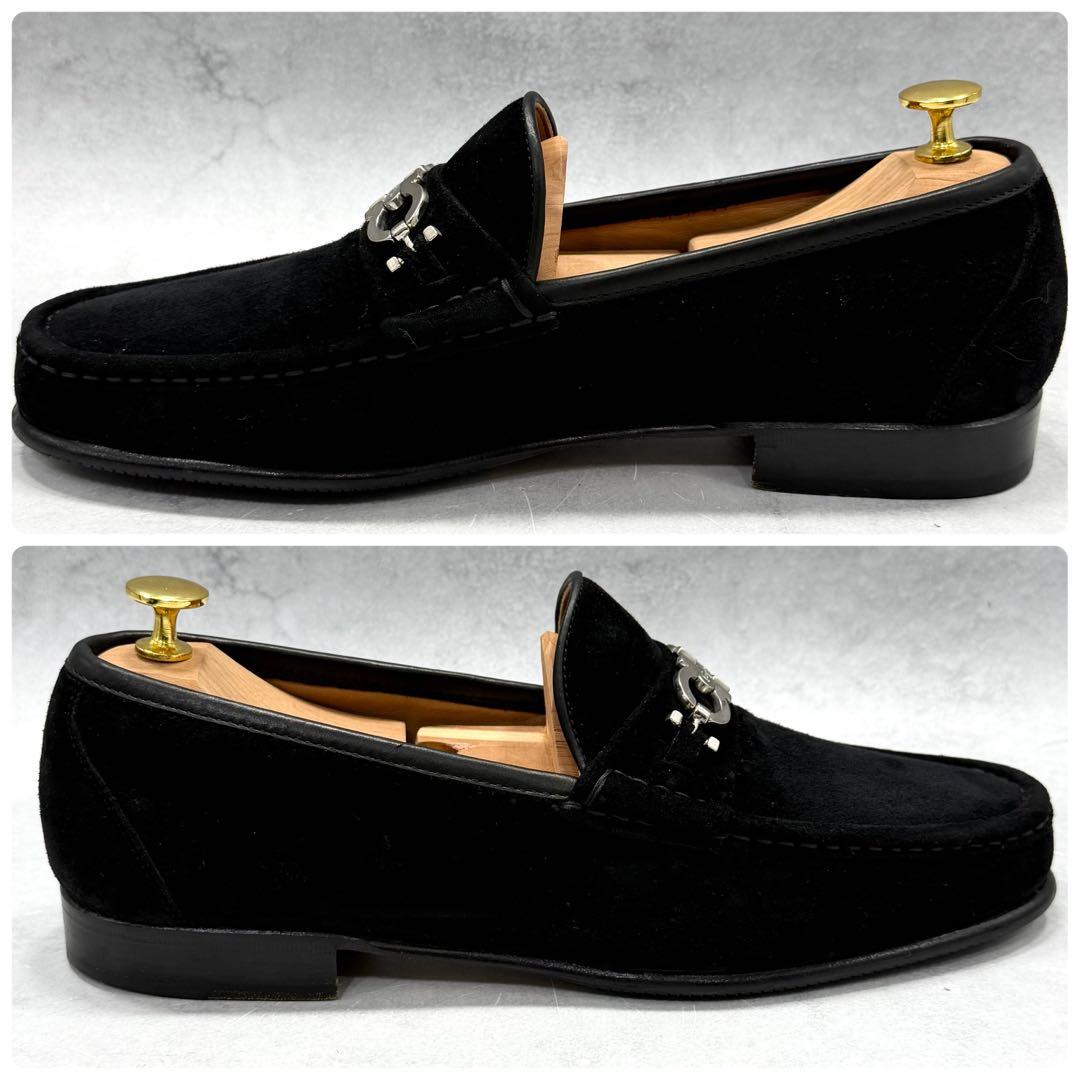 フェラガモ メンズ ローファー 28cm ガンチーニ スエード ブラック 黒