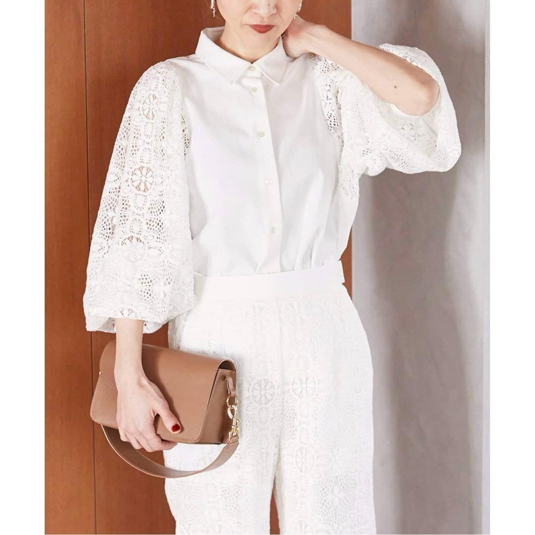 新品 VERMEIL par iena レースコンビ ボリュームスリーブブラウス