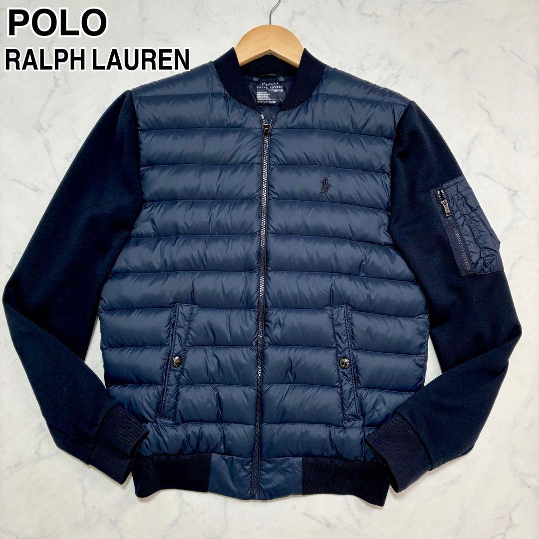 ポロ ラルフローレン ダウンジャケット ニットスリーブ 切替 ネイビー
