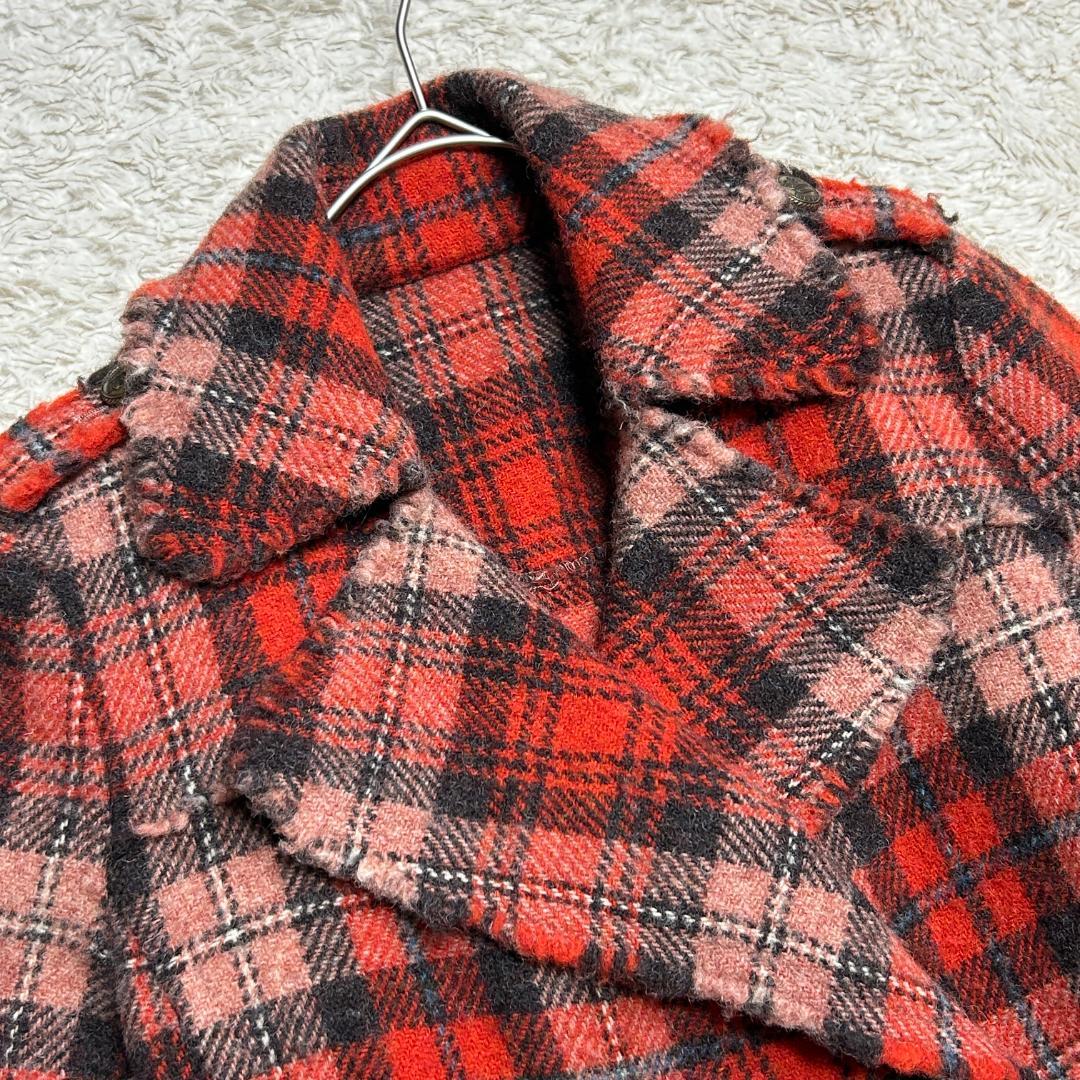 バーバリーブルーレーベル チェック柄 ウール ピーコート 刻印金ボタン