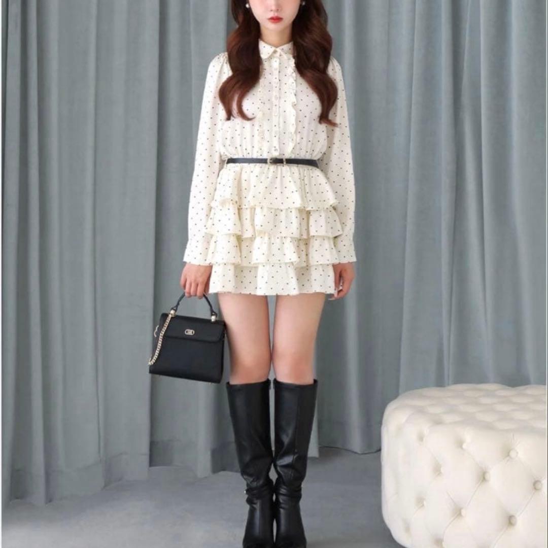 新品 完売 エムミーエメ クラシカルドットティアードワンピース M me