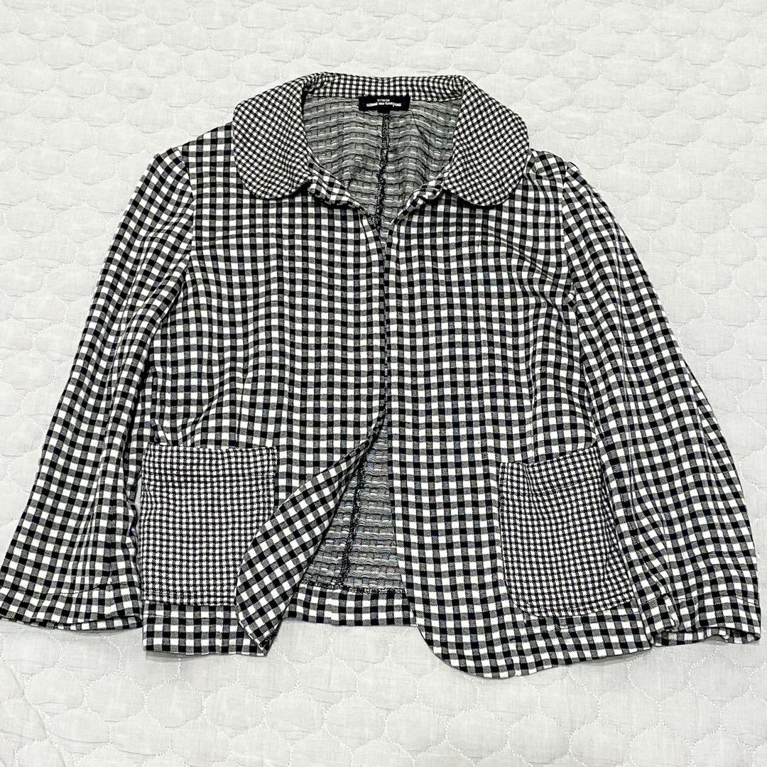 AD2009 トリココムデギャルソン 丸襟ジャケット ギンガムチェック 白黒