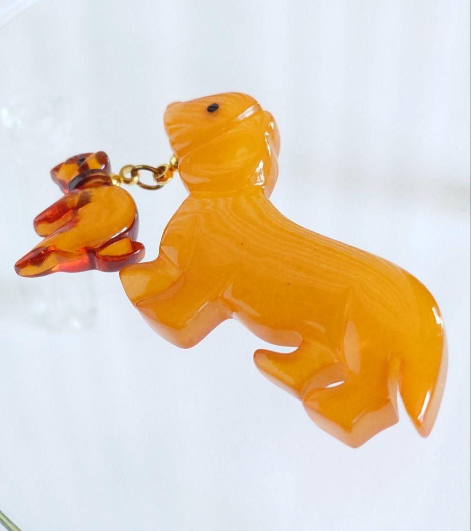 ヴィンテージ ブローチ バルト海琥珀 アンバー2種 ダックスフンド 親子