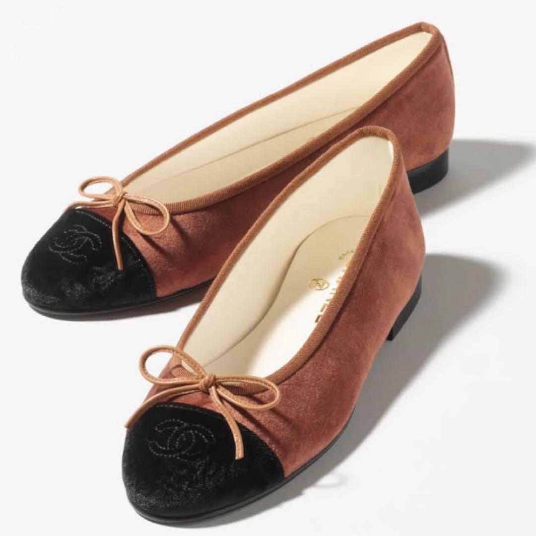 美品シャネルCHANELバレリーナ36.5 ベルベット バレエシューズ