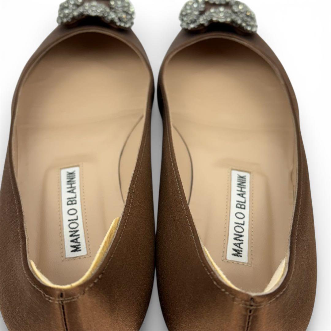 美品】マノロブラニク ハンギシ 36 23cm ブラウン サテン パンプス