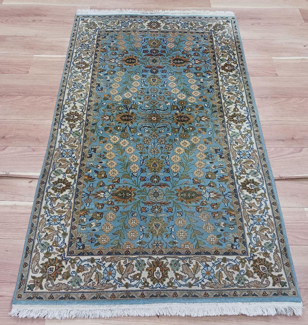 Y3135 高級トルコ絨毯 ウール 手織り 160×93㎝ 小花柄