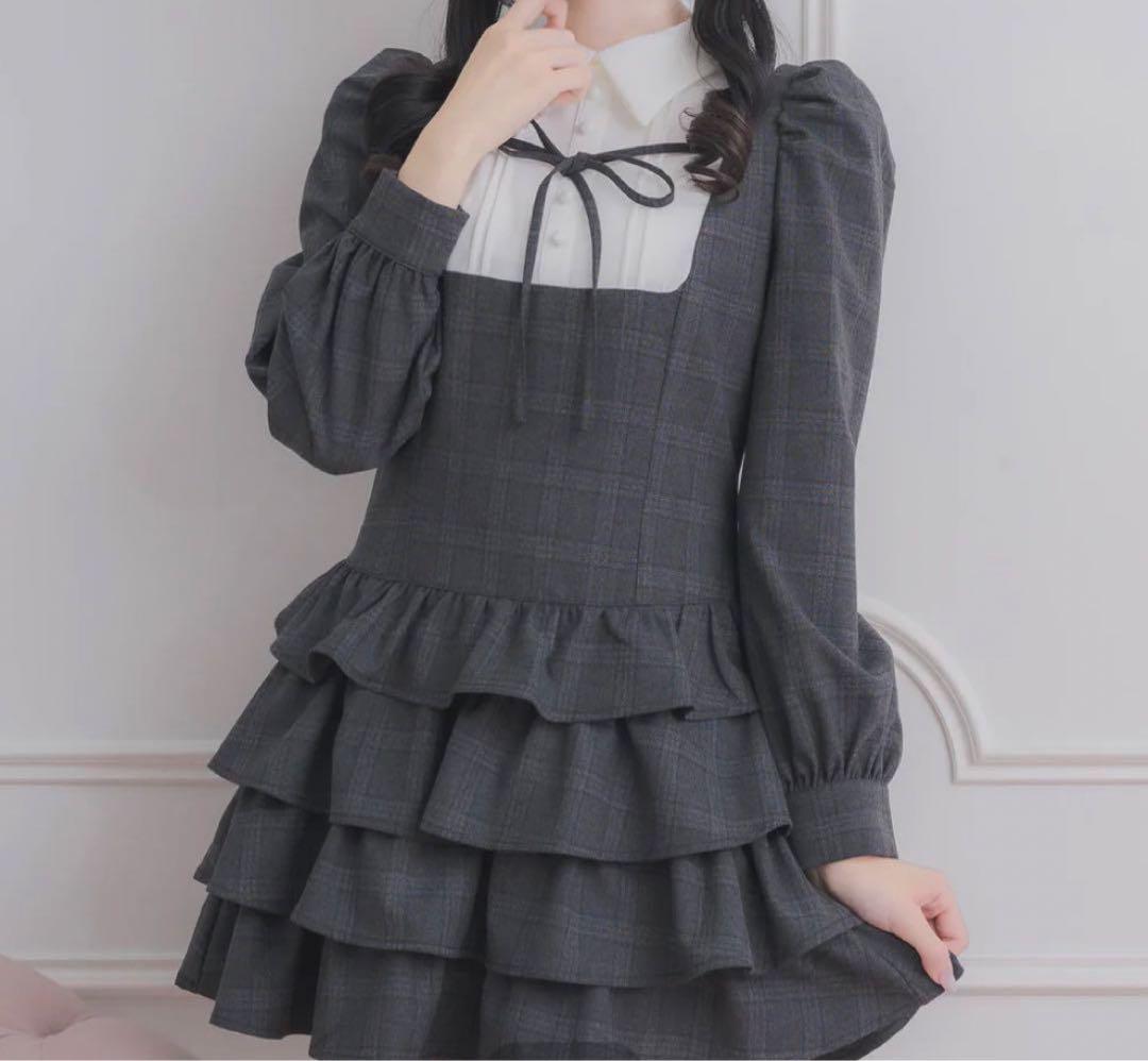 pium ヨーク切り替えティアードミニワンピース ブラックチェック ヨーク切り替えティアードミニワンピース – pium