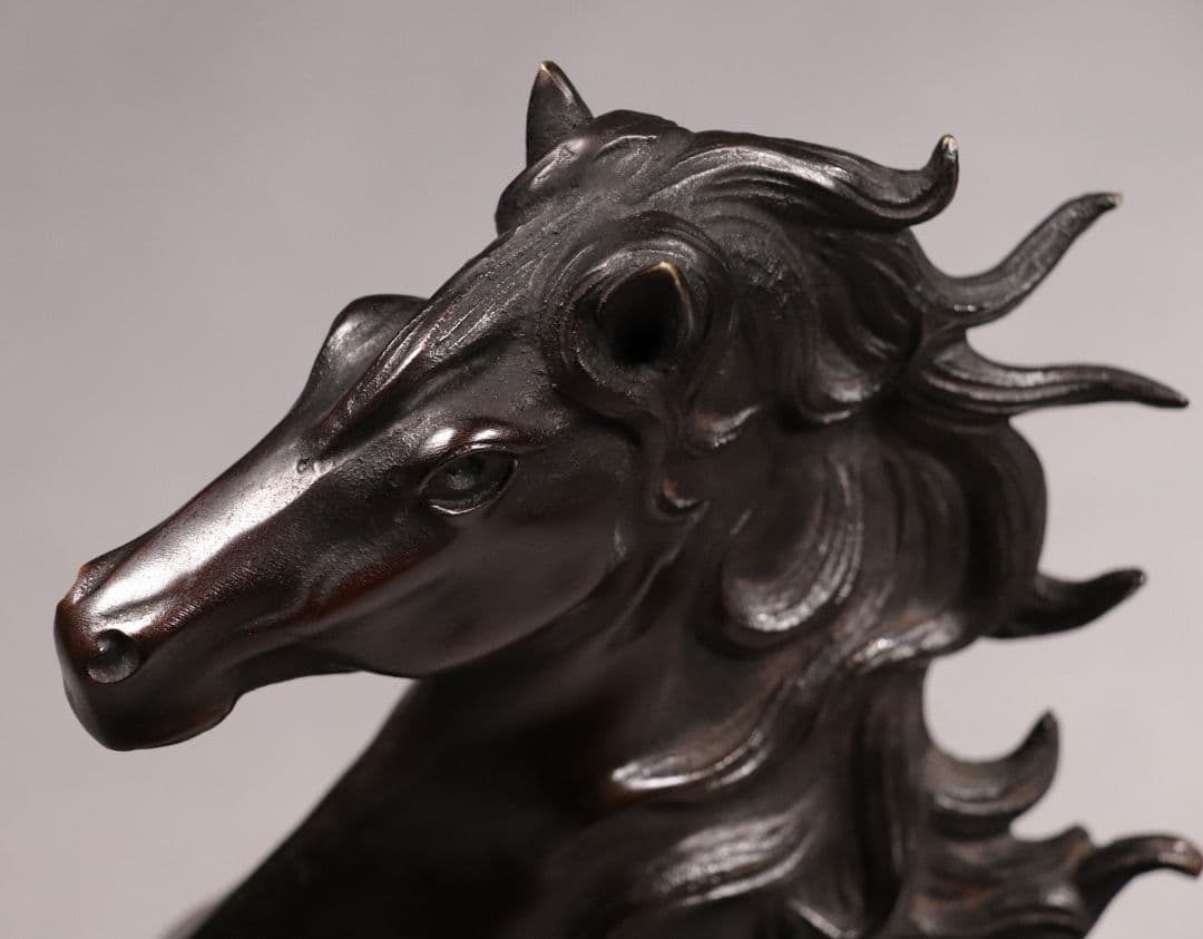 M460 高岡銅器 鋳銅製 村田宏作「征馬」置物 共箱 / 軍馬彫刻銅像