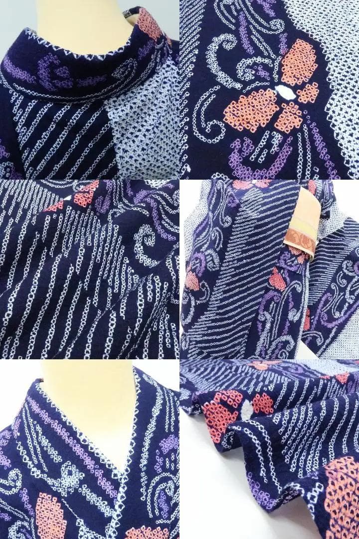 専用Y3231◆美品 綿 有松鳴海絞り 背・胸当付 手縫い仕立て 蝶 高級浴衣