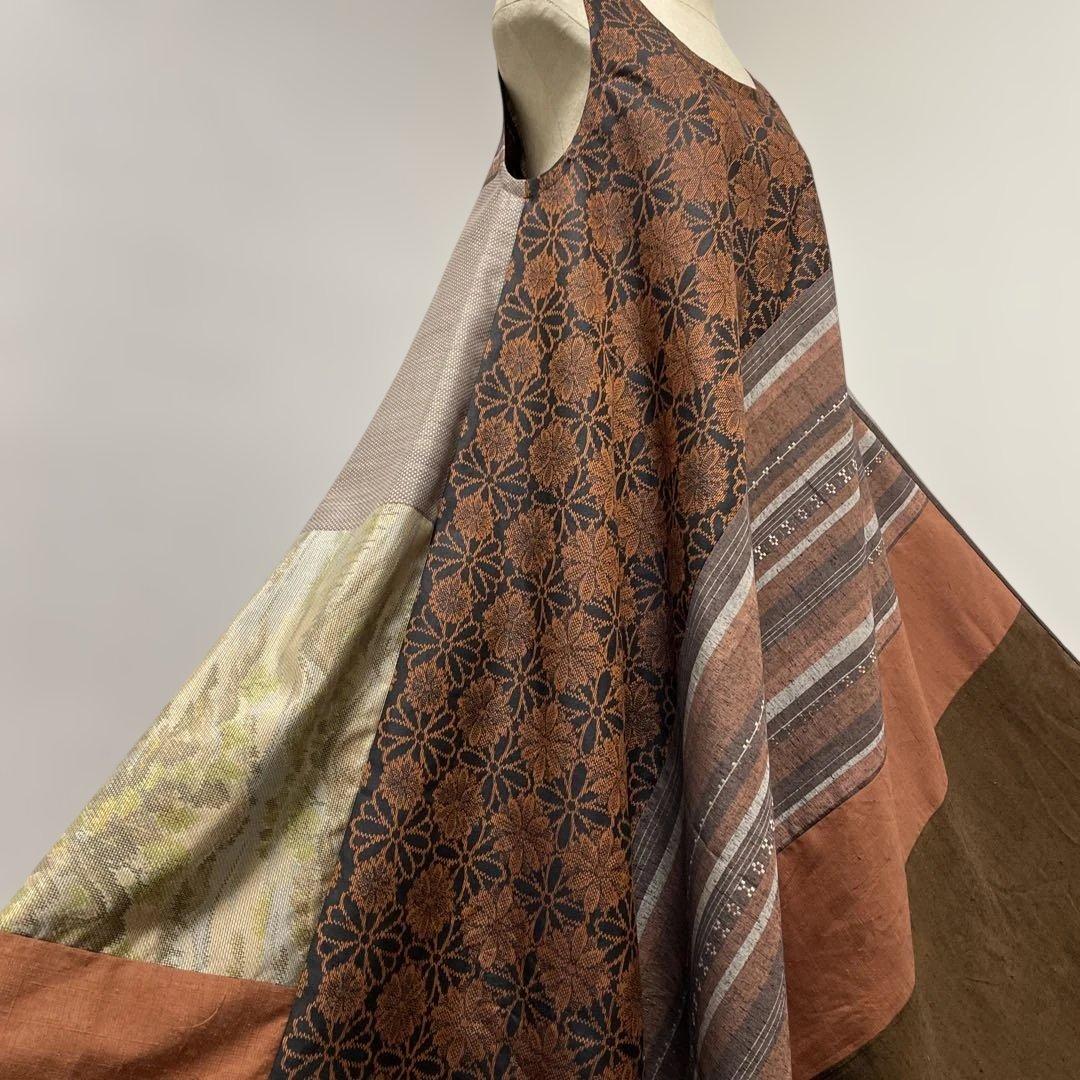 着物ワンピーステントラインマキシ丈《15》紬や大島紬等M〜L