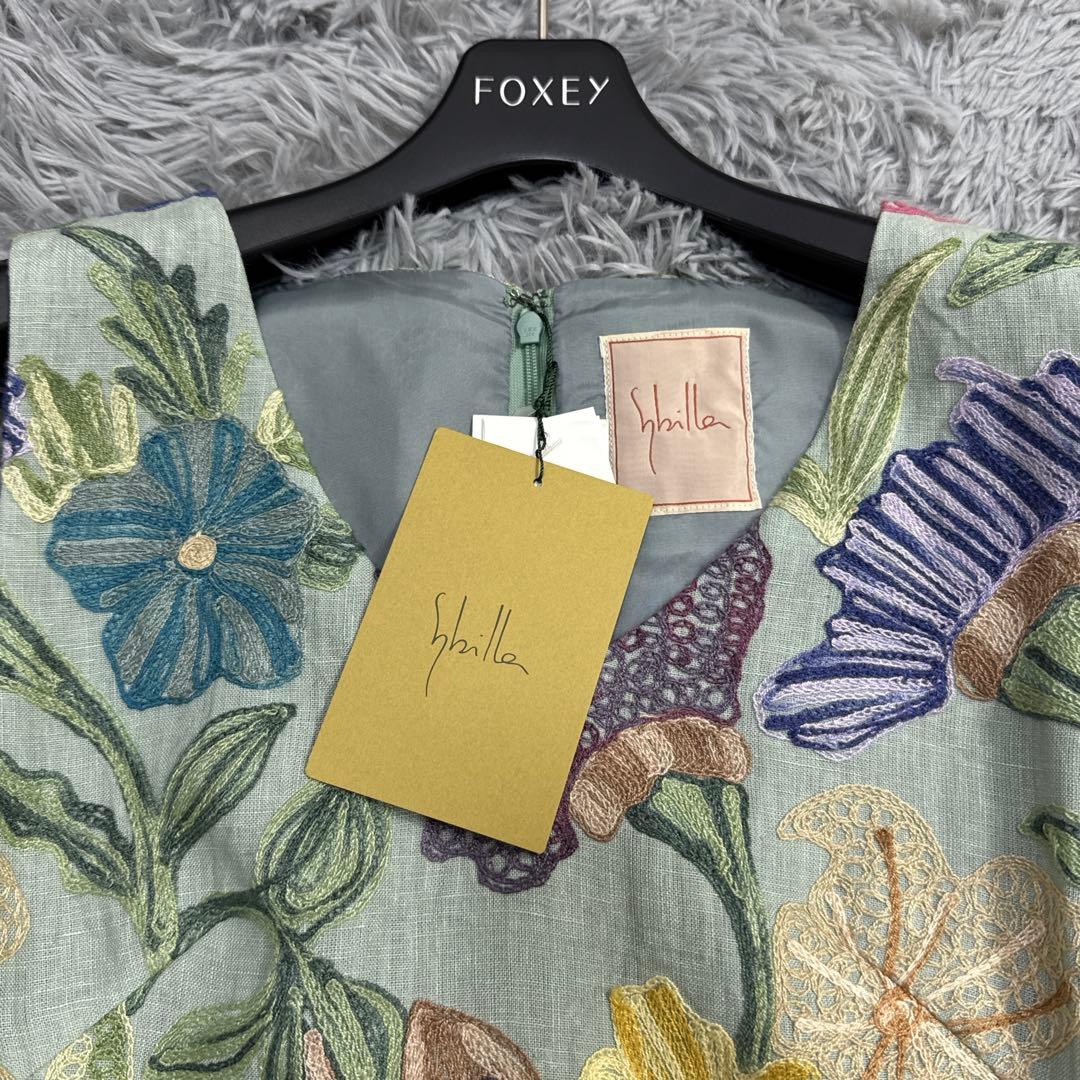 未使用✨希少✨シビラ フラワー刺繍フレアワンピース リネン 総柄