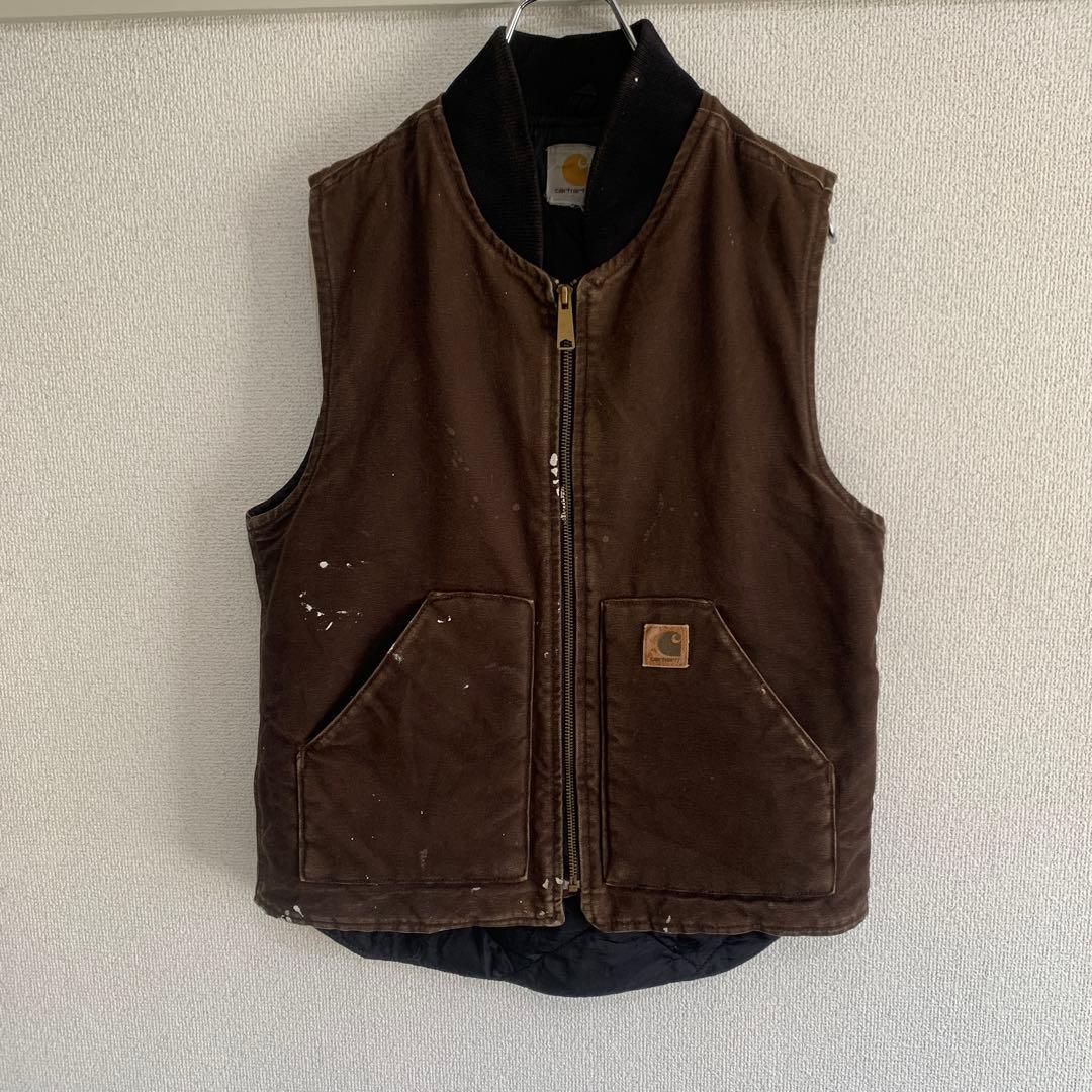 カーハート ダックベスト ブラウン 焦茶 フェード ペンキ飛び