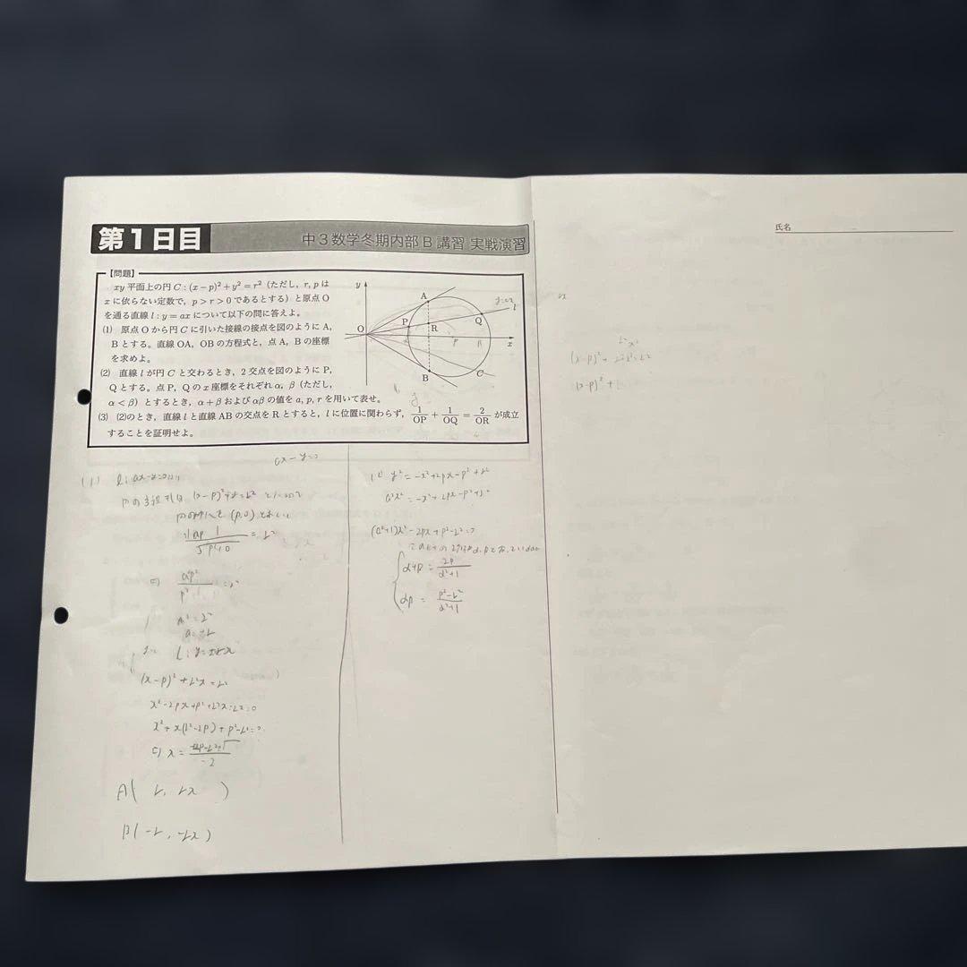 2021年度 鉄緑会 中3 数学 冬期講習 内部Bテキストと授業プリント