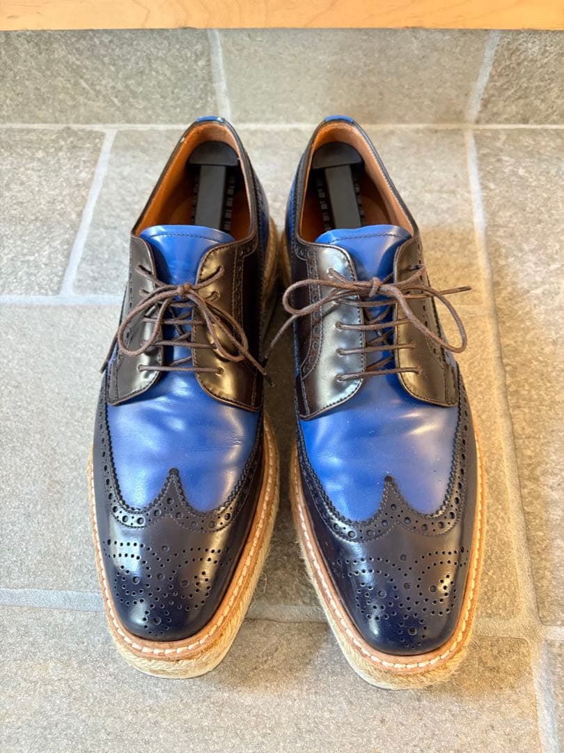 名作【PRADA】プラダ エスパドリーユ 厚底ウイングチップシューズ 6 1