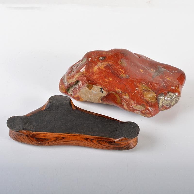 天然石 鑑賞石 佐渡赤玉石 赤石 置物 重さ約2.3㎏ 唐木台付 V R6490