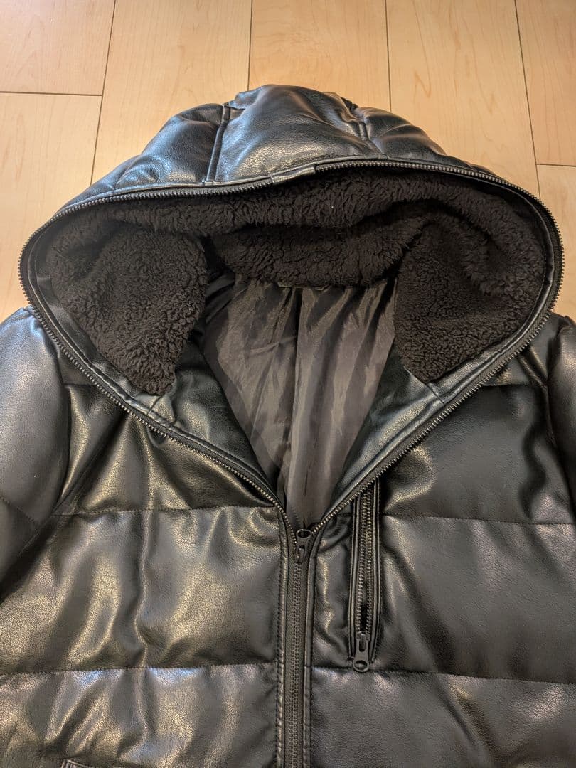 tk.TAKEO KIKUCHI レザー調 ダウンジャケット ブラック - メルカリ