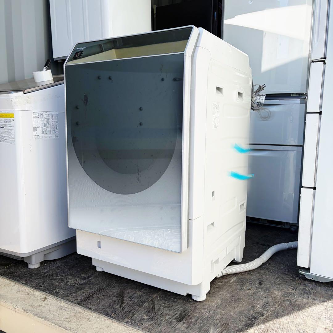 67運搬取付無料！シルバー純正SHARP左開きドラム式乾燥洗濯機！完動