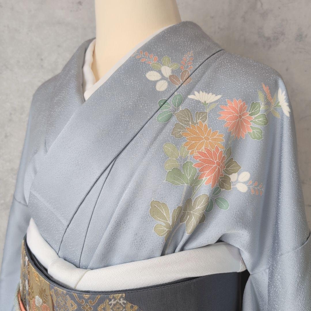 訪問着 フルセット 着物 正絹 友禅 トールサイズ 花 清楚 青 F8 - メルカリ