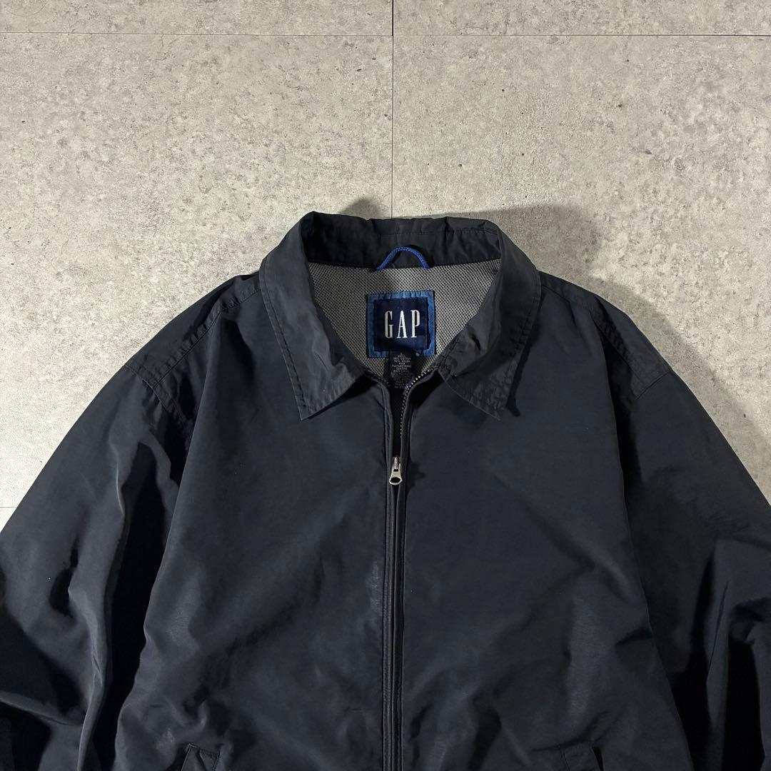 00s OLD GAPナイロンハリントンジャケット無地黒スウィングトップ短丈