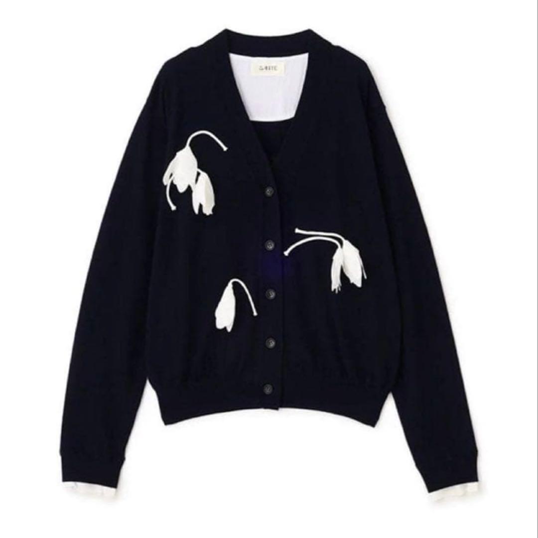 新品タグ付 ETRE SANTE フラワーモチーフニットカーディガン 即完超