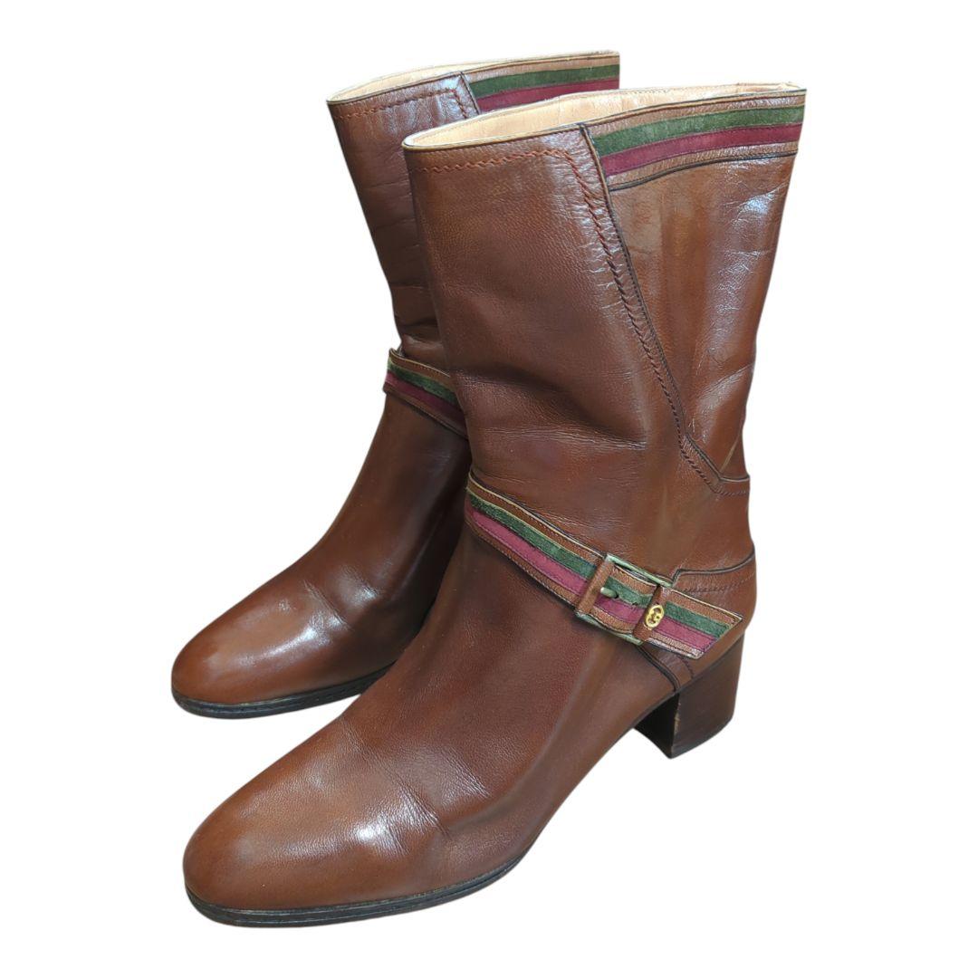 ​希少 GUCCI 本革ショートブーツ 37 4.5cmヒール 23.5cm