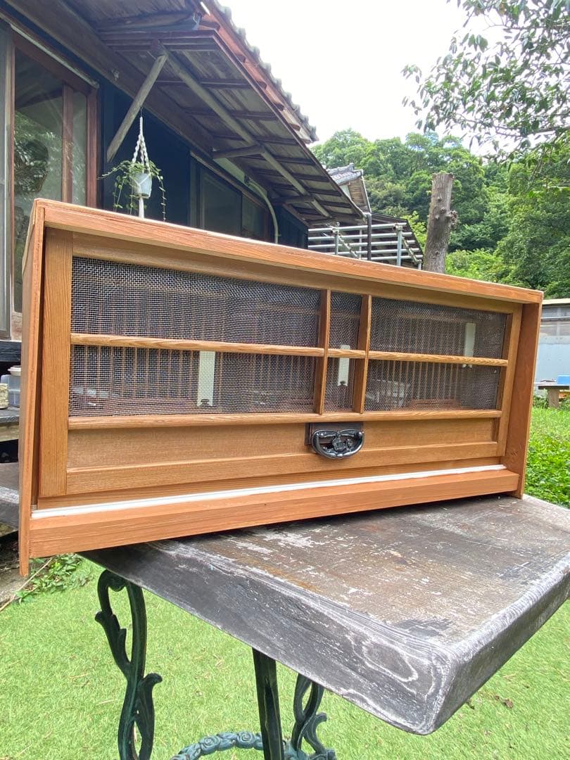 木製鳥用収納寝かせ桶 網戸付