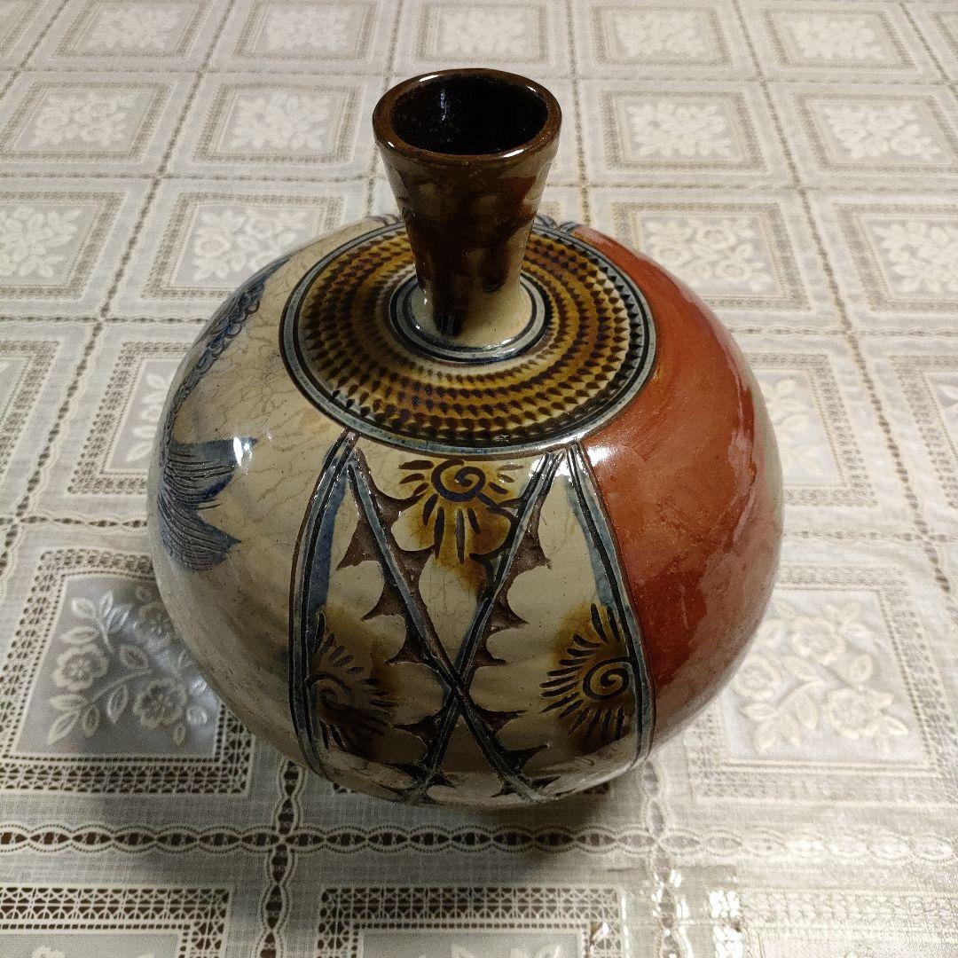 ☆壺屋焼☆名工新垣勲 赤絵魚紋壷、花瓶 - メルカリ