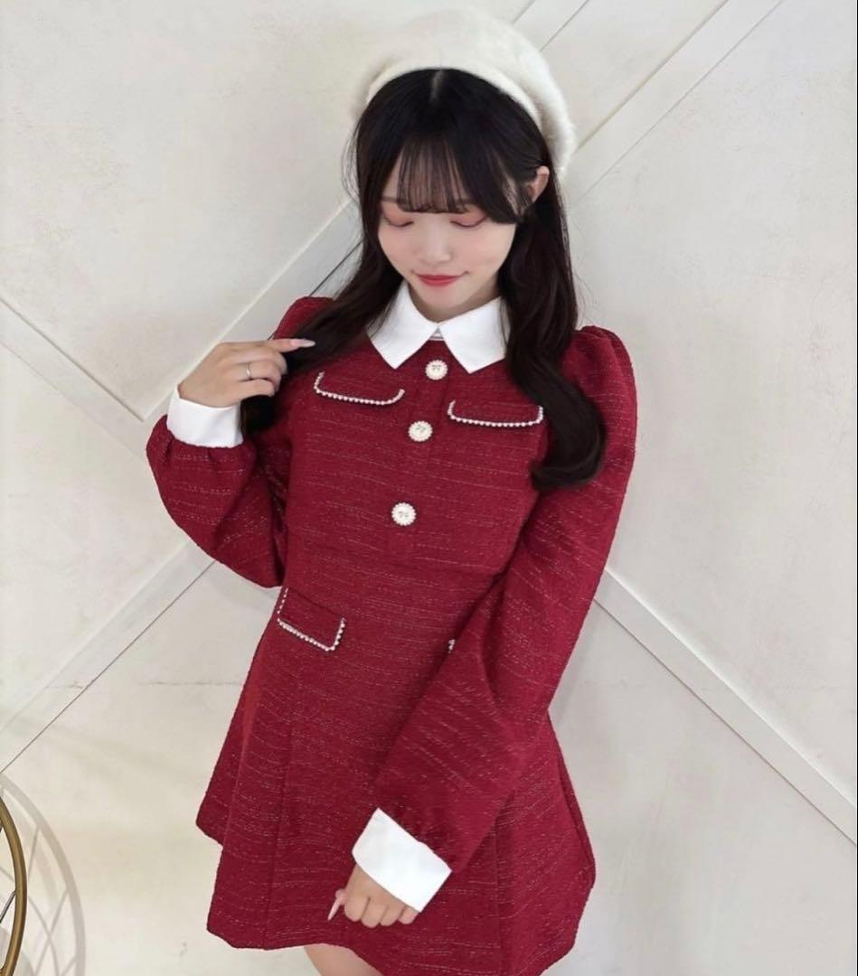 evelyn ツイードミニフレアワンピース 赤 red - メルカリ