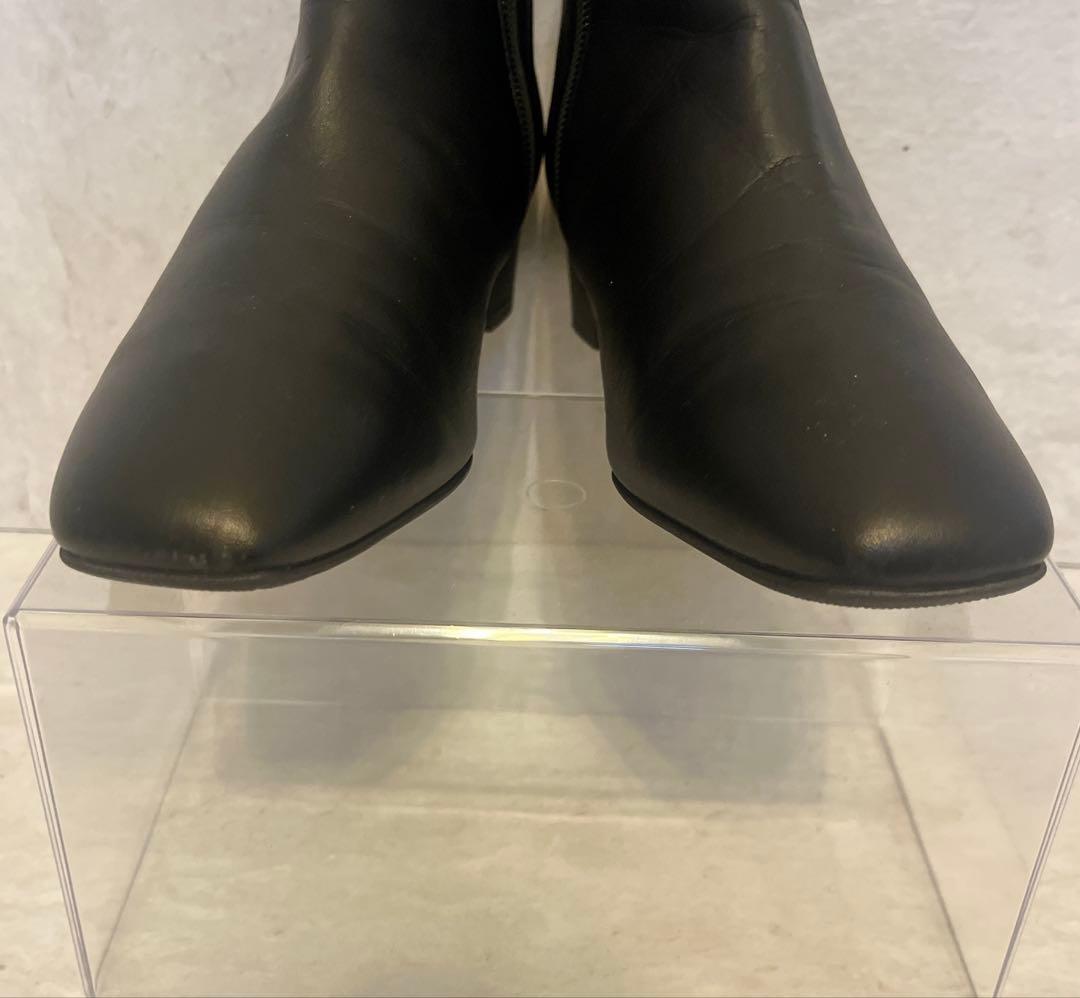 ダイアナ ショートブーツ スクエアトゥ サイドジップ ブラック 24㎝