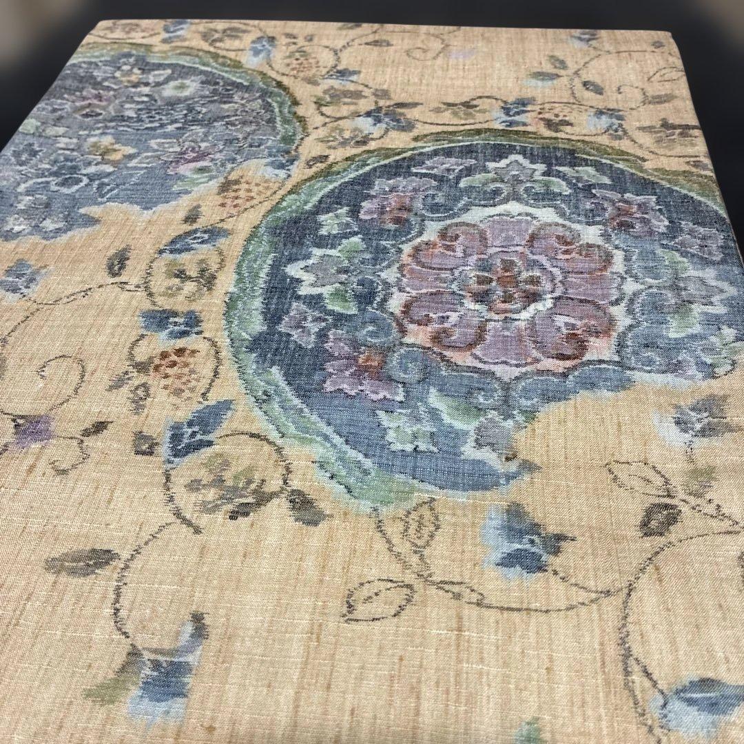 袋帯 紬地 華文 花唐草 ベージュ 六通 正絹
