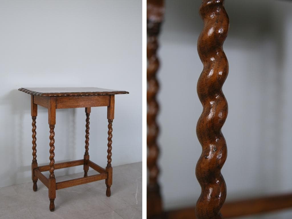 英国アンティーク木製サイドテーブル/オケージョナル机/飾り棚/花台(91-47)