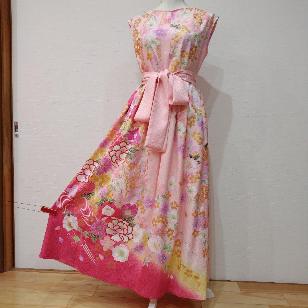 振袖　ロングワンピース　フレンチ　リボン紐付き 振袖 ロングワンピース フレンチ リボン紐付き