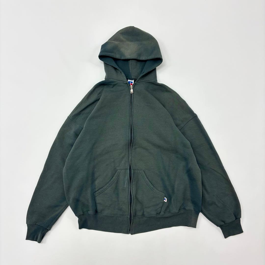 90s ラッセル 鬼 フェード 無地 フル ジップ スウェット パーカー XXL