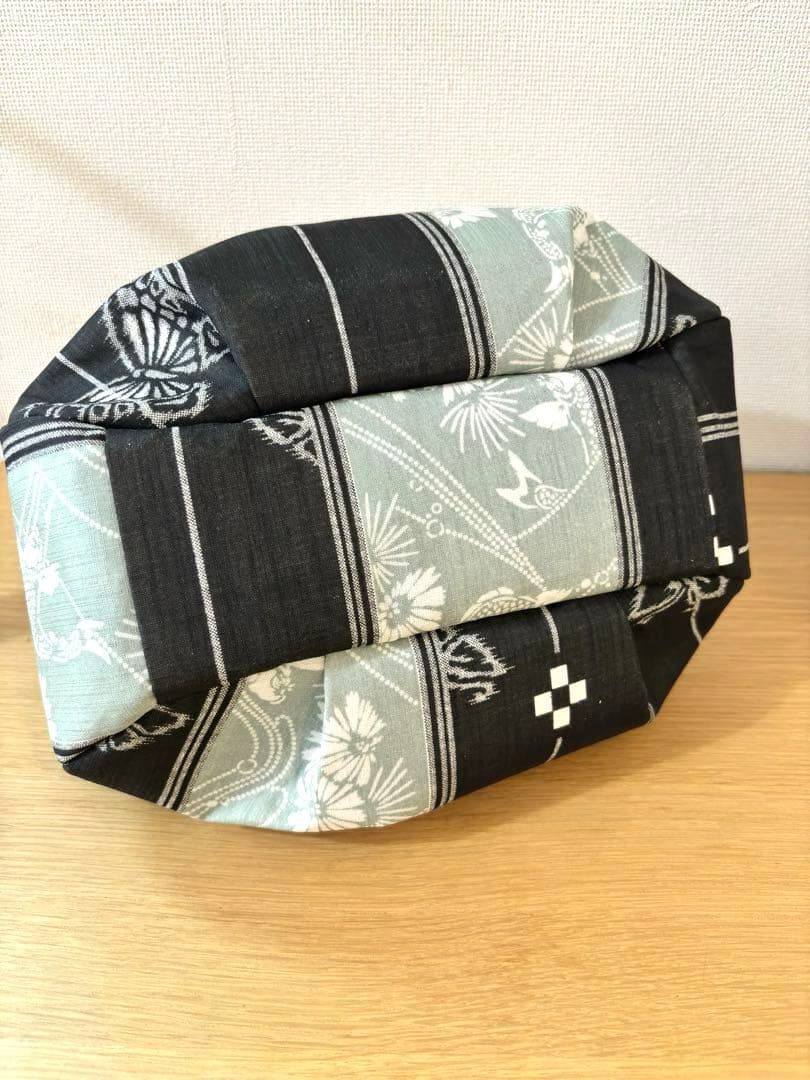 和装バック着物バック琉球柄 蝶と鯉みんさー柄（黒グレー） 入学卒業