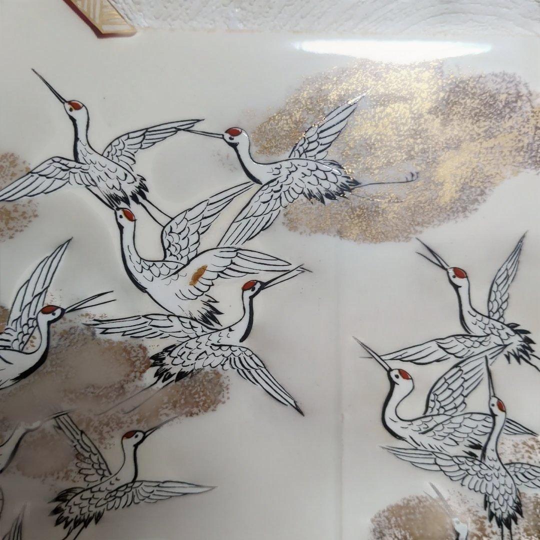 九谷焼 手描きの鶴 飾額 お正月 結婚式 お祝い プレート 皿