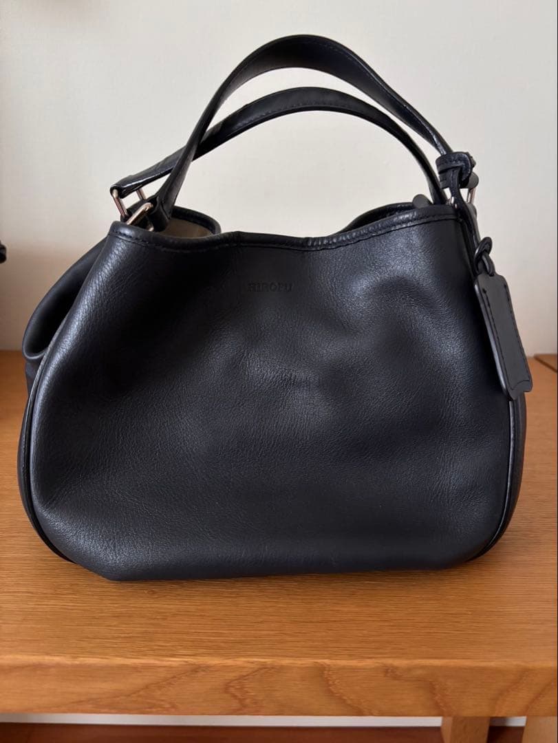 24時間以内発送　HIROFU レザーハンドバッグ　濃紺　クリーム＆保管袋付き デュオCMH】レザーハンドバッグ L 2WAY 本革 A4サイズ ビジネスバッグ