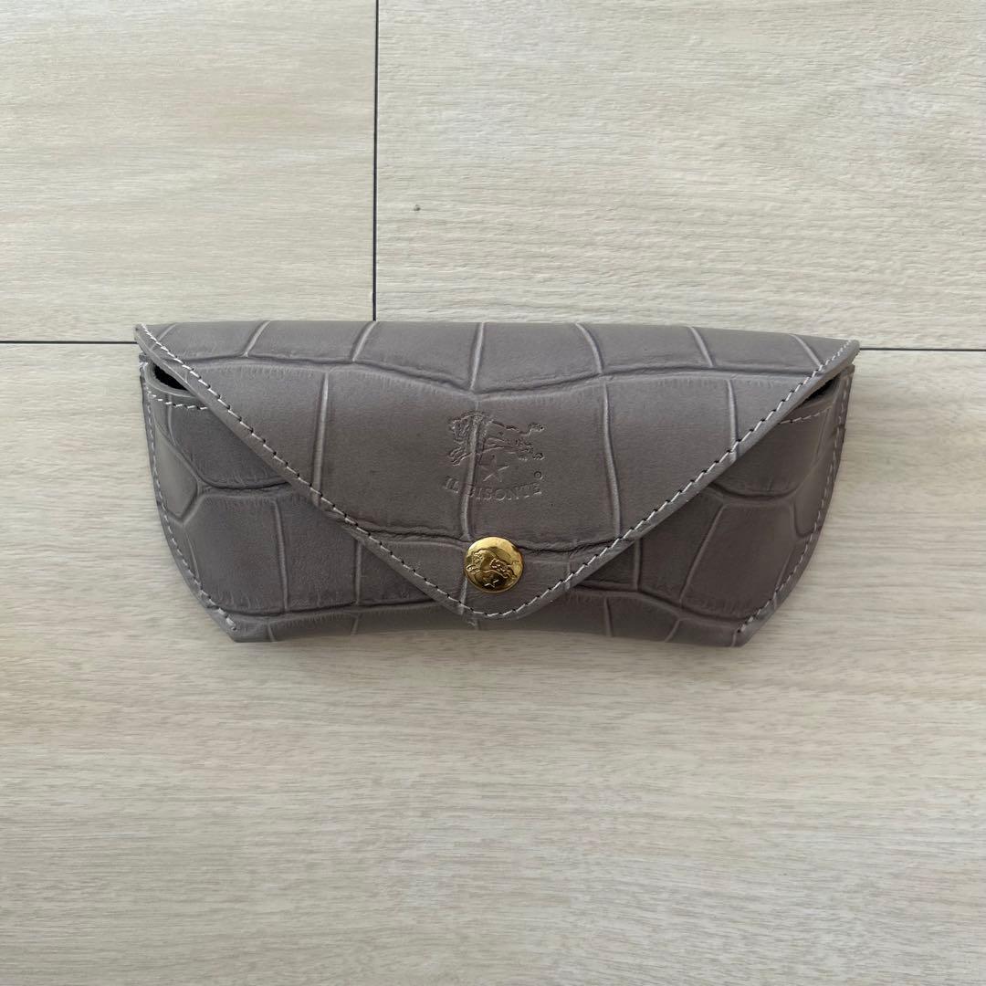 IL BISONTE イルビゾンテ グレー レザー メガネケース グラスケース