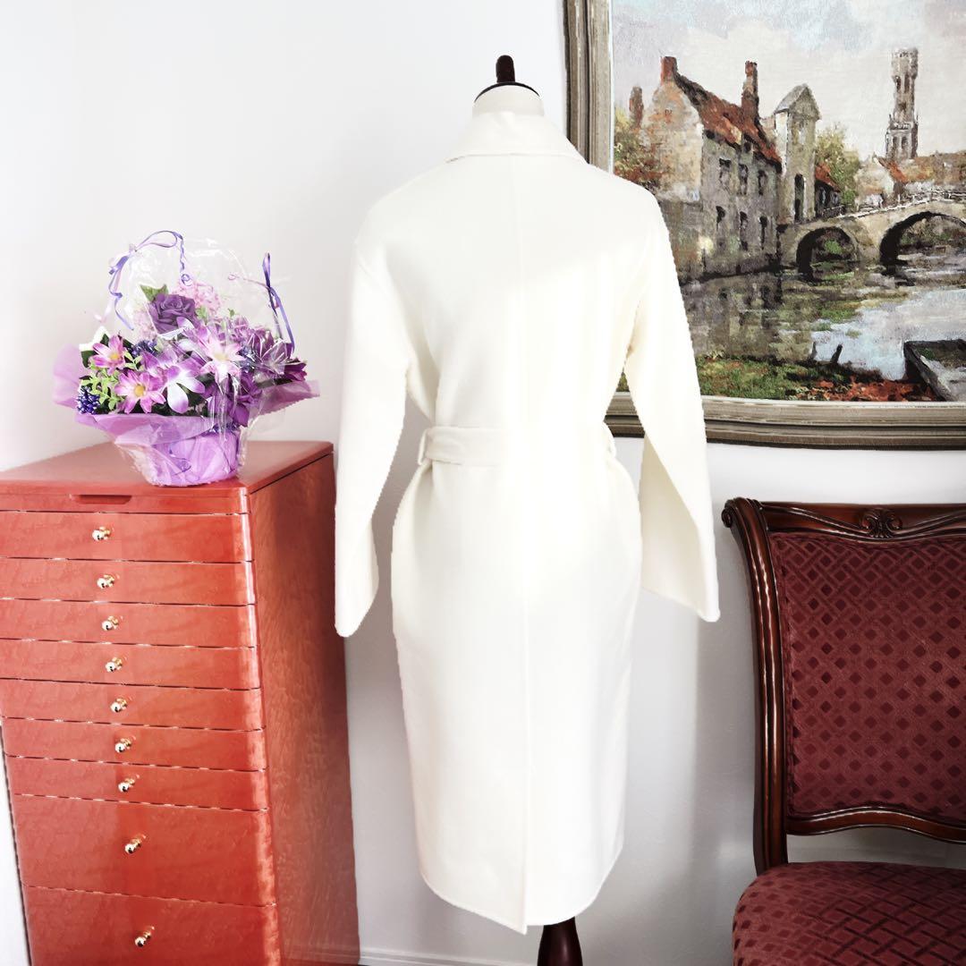 極美品 HERMESエルメス カシミヤダブルフェイス ベルト ホワイトコート