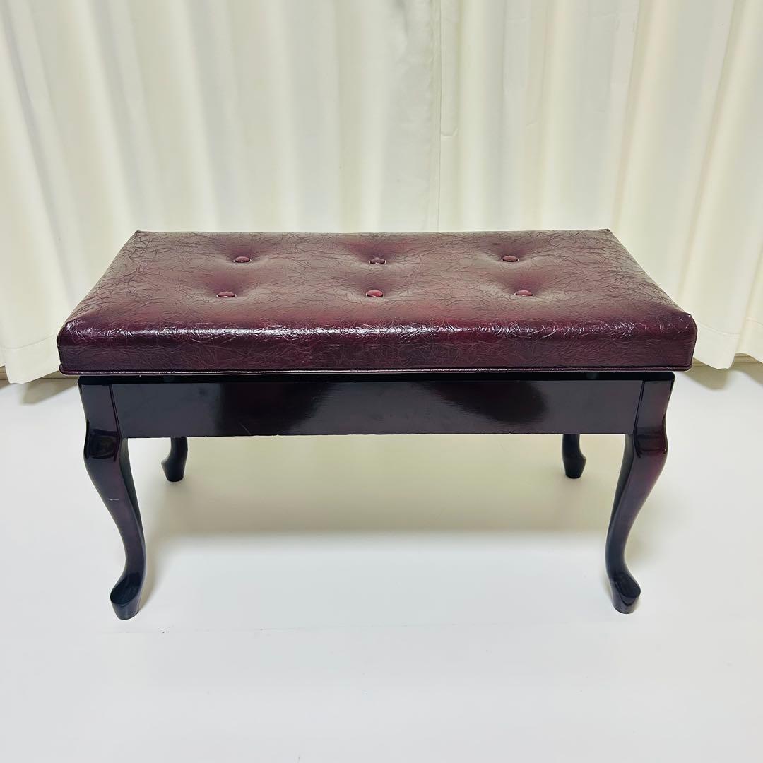 美品】ピアノ椅子 高低自在椅子 椅子 ベンチ 猫脚 ワインレッド 赤