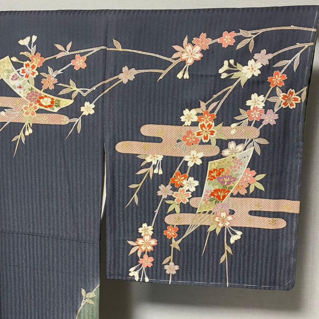 D233 訪問着 枝垂れ桜 金彩 正絹 着物 袷 しつけ糸付き未使用極美品
