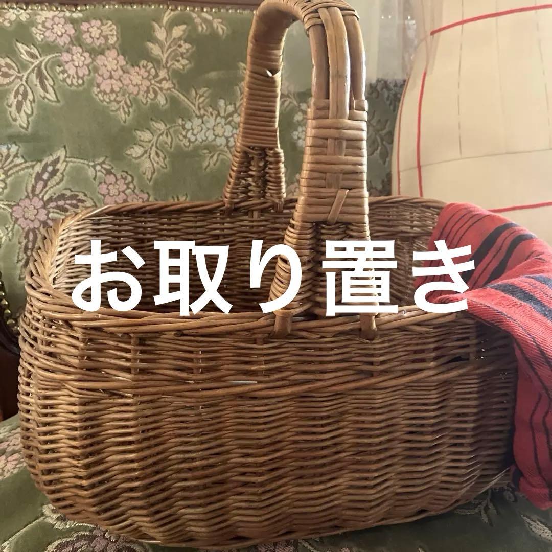 お取り置きフランスアンティークパニエ　フランスアンティークバスケット　カゴ イギリスアンティークの仕切り付バスケット アンティークパニエ（カゴ