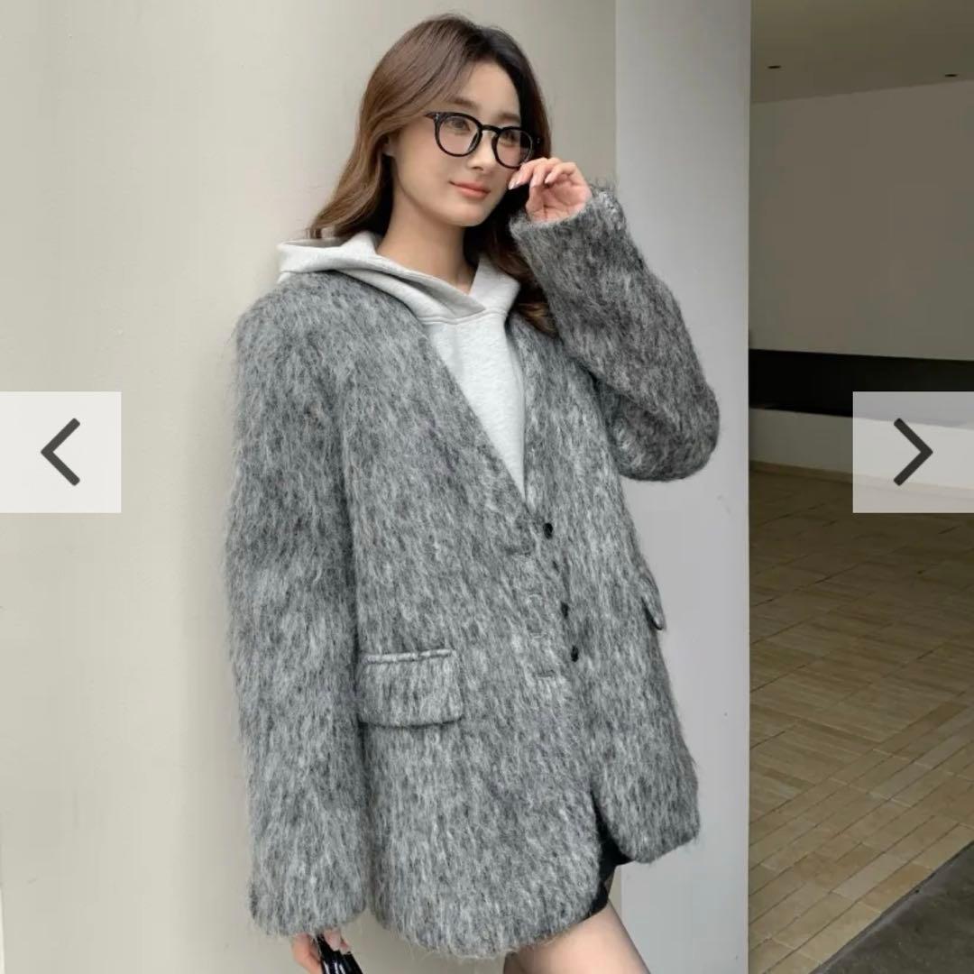 新品】バースデーバッシュ シャギーノーカラージャケット グレー