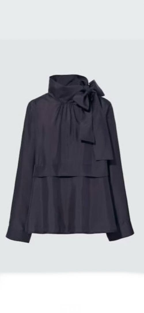 ユニクロUNIQLO +JシルクボウタイブラウスSネイビー ジルサンダー