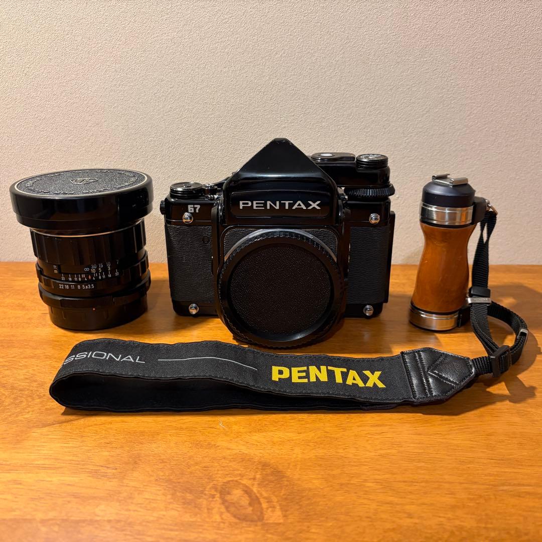 バケペンPENTAX67 TAKUMAR 55mm f3.5 木製グリップ付き - メルカリ