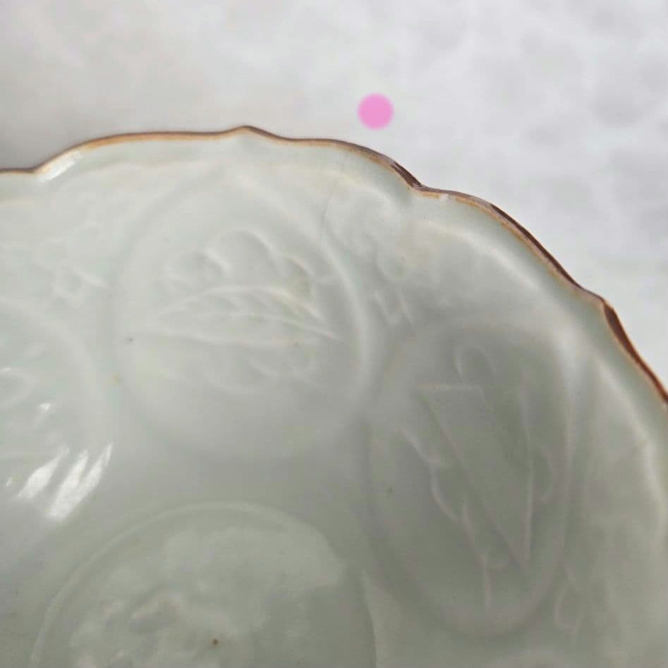 古伊万里 色絵 柘榴 向付 陽刻 猪口 江戸時代 骨董 金継ぎ